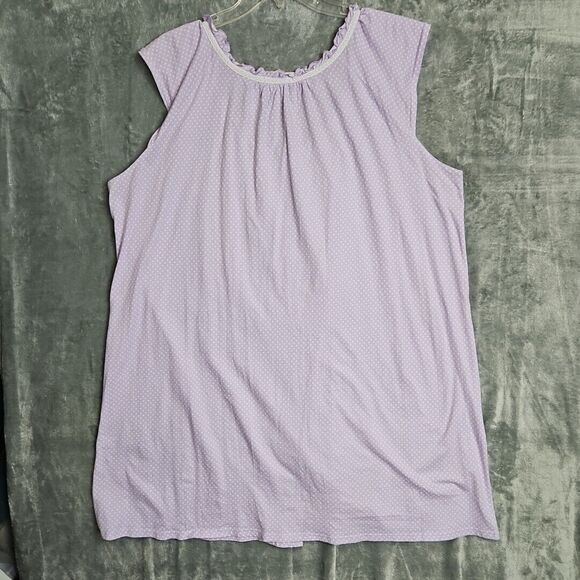 Miss Elaine Purple Polka-dot 1X Nightgown pockets button sleeveless cotton - Picture 3 of 11